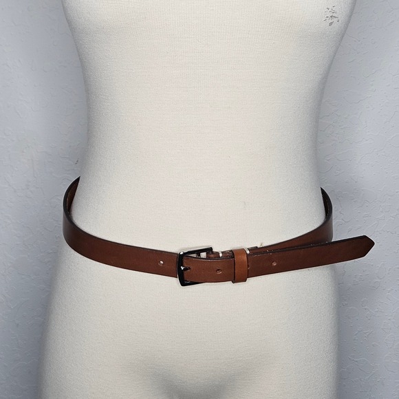 Coach Skinny Leather Belt Brown Silver Buckle Minimalist Waist Belt Size M main image 5